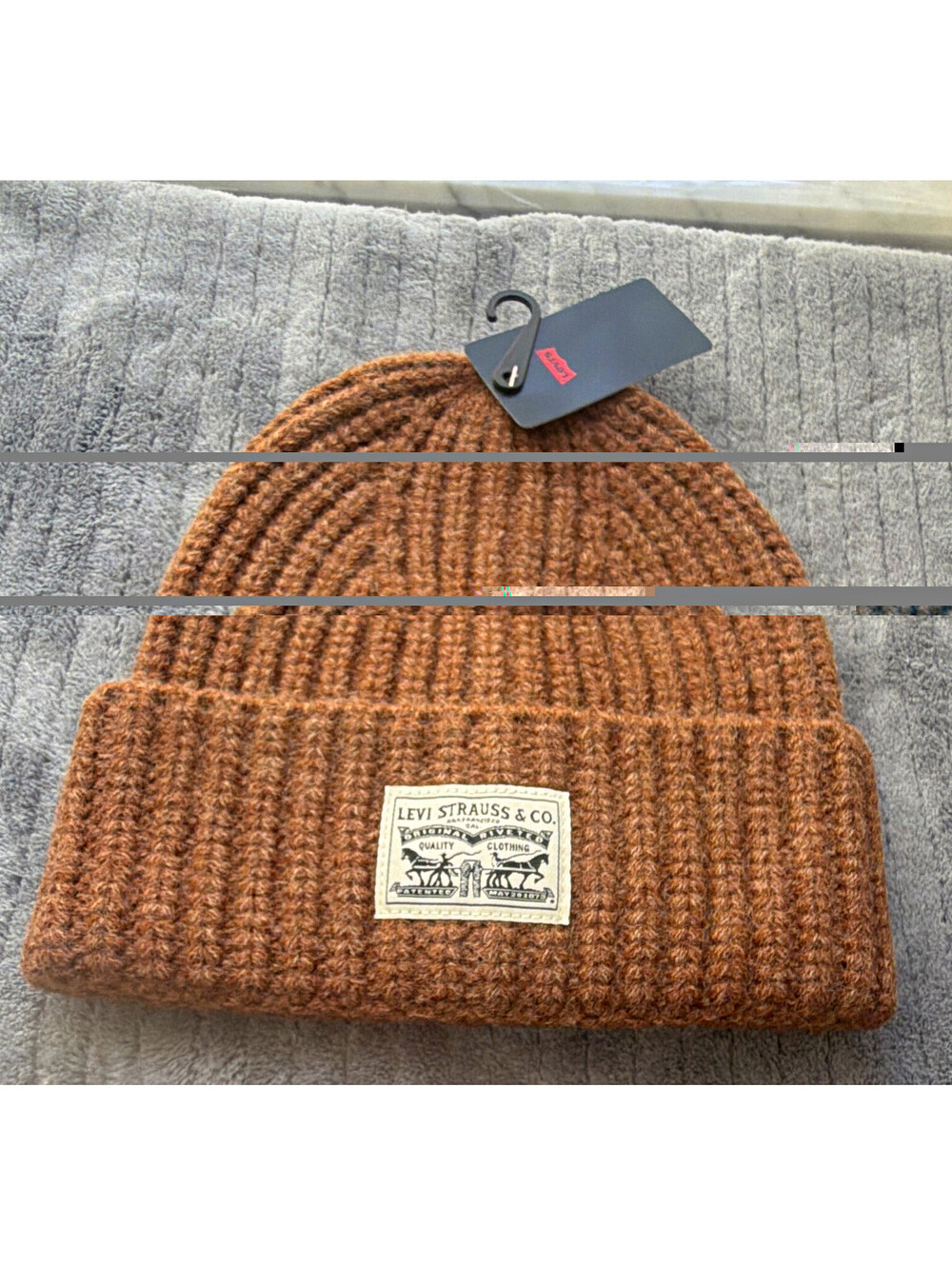 Levi's Brown Solid Rib Knit Cuffed Beanie Hat One Size Unisex Adults